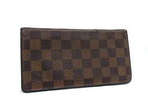 1円 LOUIS VUITTON ルイヴィトン N63168 ダミエエベヌ ポルトフォイユ ブラザ 二つ折り 長財布 ウォレット メンズ ブラウン系 FJ1561