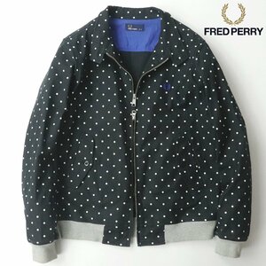 美品 FRED PERRY フレッドペリー F2437 ドッド柄 スイングトップ ブルゾン ハリントンジャケット 紺 ネイビー M【参考価格￥28,600-】