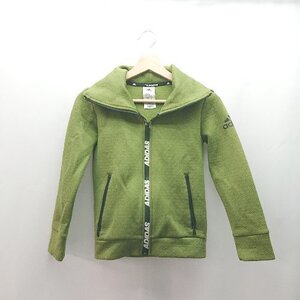 ◇ adidas アディダス キッズ服 ロゴプリント ジップアップ スポーティー 長袖 パーカー サイズ130 グリーン メンズ E