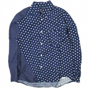 NEPENTHES ネペンテス アメリカ製 POLKA DOT SWITCHING SHIRTS ポルカドット切り替えシャツ 1 ネイビー 長袖 ドッキング トップス g13714