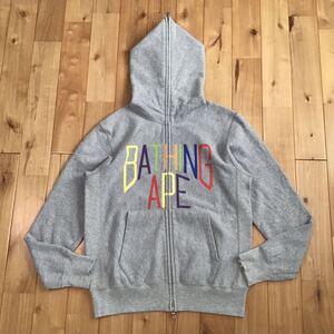 BAPE LOGO フルジップ パーカー Sサイズ グレー a bathing ape full zip hoodie エイプ ベイプ アベイシングエイプ NIGO y5