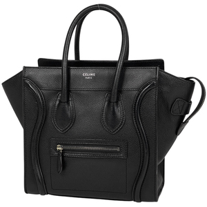 セリーヌ CELINE ラゲージ マイクロショッパー トートバッグ ハンドバッグ レザー ブラック レディース 【中古】