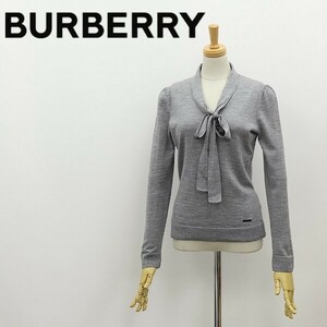 国内正規品◆BURBERRY LONDON バーバリー ロンドン シルク＆カシミヤ混 チェック柄使い リボン ボウタイ ニット トップス グレー 1