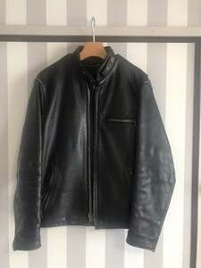 641☆Schott 36int☆ショット製シングルライダースレザージャケット Size S〜M程度/革ジャン 黒ブラック ROCKER♪BIKER・RIDER☆に!!