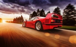 フェラーリ F40 1987年 40周年 ル・マン24時間レース 絵画風 新素材壁紙ポスター ワイド版603×376mm（はがせるシール式）001W2