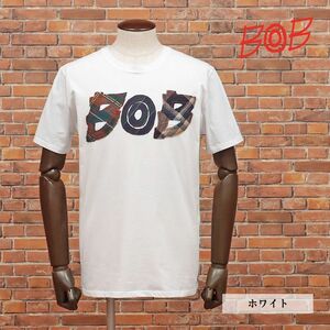 BOB/XLサイズ/Tシャツ ジャージー伸縮 ロゴ レタード アップリケ かわいい お洒落 イタリア製 半袖 新品/白/ホワイト/jb230/