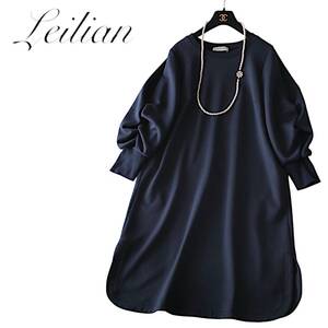 D11◆美品 レリアン Leilian NEMIKA ネミカ 大きいサイズ 5 XL 前後 ゆったり ワンピース 身幅54cm 袖 シャーリング 綺麗なシルエット 黒