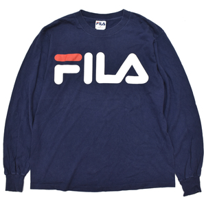 90s usa vintage FILA フィラ ビッグロゴ ロングスリーブ Tシャツ ネイビー アメリカ製 size.S ヴィンテージ スポーツウェア メンズ