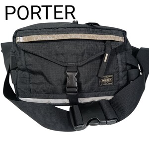 【即決 良品】632 綺麗 PORTER ポーター 吉田カバン メンズ ウエストバッグ ボディバッグ ショルダーバッグ 黒 ブラック 斜め掛け