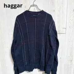 90s USA古着　haggar コットンニット　セーター　チェック柄