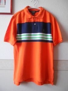 POLO RALPH LAUREN★ラルフローレン/国内正規品☆良発色オレンジx配色ボーダーかのこポロシャツ ボーイズL(160/80) 良品