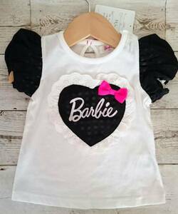 バービー　Barbie 肩パフ Ｔシャツ ９５ 　トップス チェックハート レース リボン 半袖 ＷＴ 90～95　子供服　新品　ベビー　キッズ