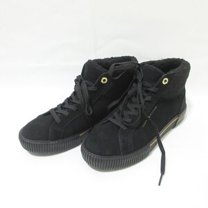 美品 Tommy Hilfiger トミーヒルフィガー WARMLINED HIGH SNEAKER レースアップ ハイカットスニーカー 25cm ブラック ◆