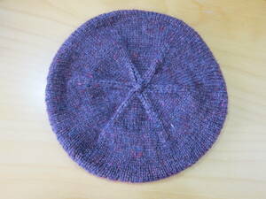ハンドメイド手編み/イタリア製毛糸ベレー帽パープル