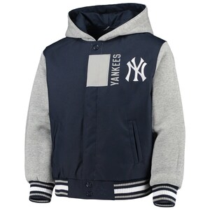 MLB公認 【2XL】 JH design JHデザイン NY ヤンキース Yankees フード付き リバーシブル スタジアムジャケット 紺 スタジャン USA正規品