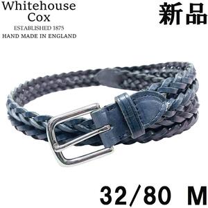 【新品◆イギリス製】Whitehouse Cox ホワイトハウスコックス レザー メッシュベルト ナロー NAVY 紺 ネイビー 32/80 M 28mm WHC