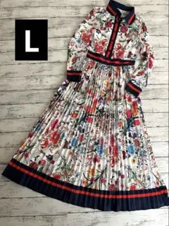 美品♡花柄インポートロングワンピース　カットソーワンピース　L