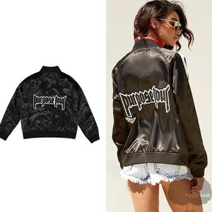 YGG★新品 FOREVER21 フォーエバー21 Purpose Tour サテン ボンバージャケット 黒 M レディース ジャスティン・ビーバー ブルゾン