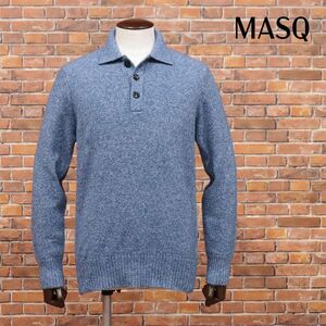 24AW/MASQ/50サイズ/ポロシャツ スーパーファイン アルパカ混 ほっこり 無地 イタリア製 長袖 新品/青/ブルー/ja318/