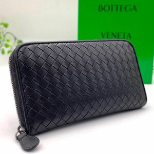 美品 BOTTEGA VENETA ラウンドファスナー イントレチャート ブラック 系 ジッピーウォレット ボッテガヴェネタ 定番