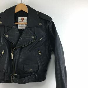 ビンテージ 90s【CUIRS LONDON】ショート丈 リアルレザー ダブル ライダース ジャケット S UK 本革 ロンジャン ユーロ古着 革ジャン 英国