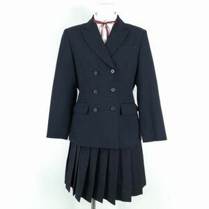 1円 ブレザー スカート 紐タイ 上下4点セット 指定 富士ヨット 冬物 女子 学生服 神奈川小田原高校 紺 制服 中古 ランクB NA8782