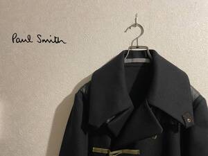 ◯ Paul Smith ファーストライン ハイネック ダッフル コート / ポールスミス レザー メイン 水牛角 ブラック 黒 LL Mens #Sirchive