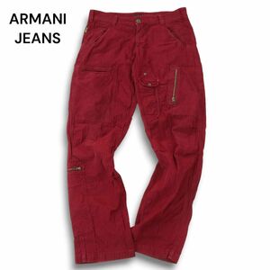 ARMANI JEANS アルマーニ ジーンズ 通年 ストライプ★ カーゴ カラー パンツ Sz.34　メンズ 赤系 大きいサイズ　A4B04398_9#R