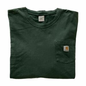 アメリカ買い付け品 カーハート ロゴパッチ ポケットTシャツ 2XL 深緑 古着 Carhartt フォレストグリーン 半袖Tシャツ ポケTee ビンテージ