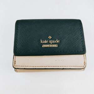 kate spade ケイトスペード 折り財布 ネイビー系 札入れ 小銭入れ有り 財布 レザー ゴールド金具 カード 定期 コインケース　W-1