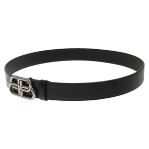 BALENCIAGA バレンシアガ BB LARGE LOGO BELT 570370 BBロゴ金具 クロコ型押しレザー ブラック/シルバー ベルト