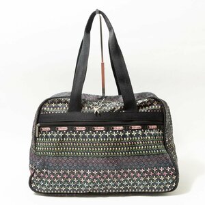 LeSportsac レスポートサック アメリカ製 ボストンバッグ ハンドバッグ 肩掛け ブラック 総柄 花柄 フラワー 合成繊維 旅行鞄 レディース