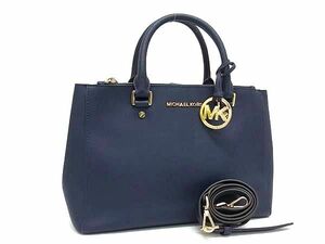 1円 MICHAEL KORS マイケルコース レザー 2WAY ハンドバッグ ショルダーバッグ 肩掛けかばん レディース ネイビー系 AX7996