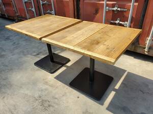 M2024-5　テーブル　古材　無垢 2台セット　木製　ウィンテージ おしゃれ ダイニングテーブル W770×D770×H710~1010　昇降式　飲食店/店舗