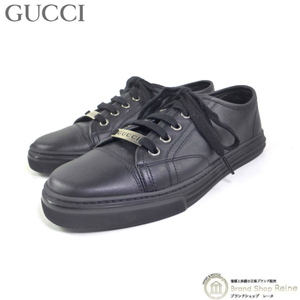 グッチ （GUCCI） レザー ロゴプレート スニーカー シューズ 靴 423298 #36.5 ブラック（新品同様）中古