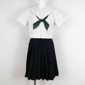 1円 セーラー服 スカート スカーフ 上下3点セット 夏物 女子 学生服 中学 高校 白 制服 中古 ランクC NA7983