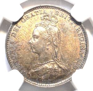 1887年 イギリス ビクトリア女王 ジュビリーヘッド 3ペンス (ペニー) 銀貨 NGC MS62 ( PCGS 英国 )