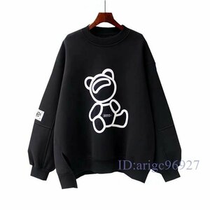 Y338☆新品春秋 レディース　カジュアル パーカー　トレーナー ゆったり　学生　通勤　通学　韓国風 M~2XL ブラック