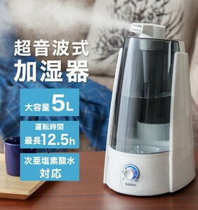 【送料無料】加湿器●超音波噴霧器 SKジャパン SKJ-LA5H●ウイルス対策 次亜塩素酸水対応●2つの吹き出し口 タンク容量5L大容量