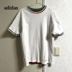 【希少】adidas ホワイト Tシャツ 襟ストライプ　イタリア