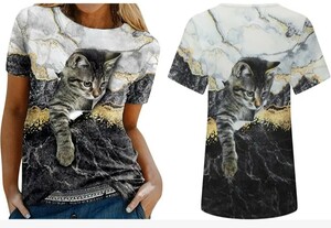 猫柄マーブルプリントＴシャツSサイズ