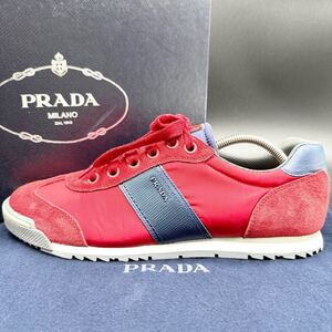 1円 【美品】 PRADA プラダ 【圧倒的高級感】 メンズ ローカット スニーカー シューズ 靴 サイドライン ロゴ スエード ナイロン 27.0cm相当