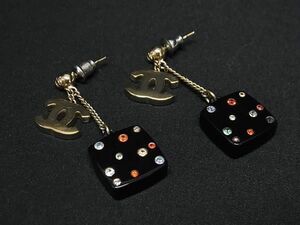 1円 ■美品■ CHANEL シャネル 04A ココマーク カラーストーン ピアス アクセサリー レディース ブラック系×ゴールド系 AZ4458