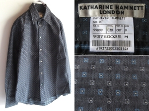 未使用 90s-00sビンテージ KATHARINE HAMNETT LONDON キャサリンハムネット ロンドン 小紋柄 ジャガード コットン シャツ M ネコポス対応