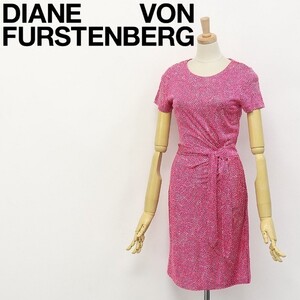 美品◆DIANE von FURSTENBERG/ダイアンフォン ファステンバーグ 水玉 ドット 総柄 ウエストリボン ドレープ シルク100％ 半袖 ワンピース 0