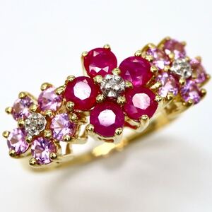 【売り切り】1円〜!!《K10 天然ルビー/天然ダイヤモンドリング》J 約3.3g 約16号 ring 指輪 ruby diamond EC1/EC1 E246