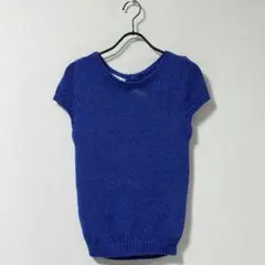 C4485 ザラ ニット〔S〕セーター 半袖 背中見せ ブルー