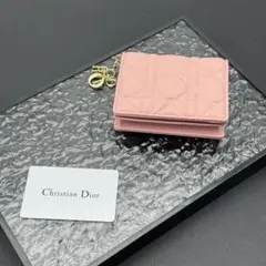 美品 LADY DIOR ロータスウォレット 二つ折り財布 ピンク