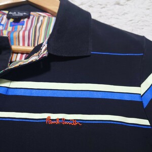 【1円〜】ポールスミス Paul Smith ポロシャツ マルチストライプ 胸ロゴ マーブルボタン Mサイズ