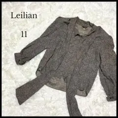 美品【Leilian】レリアン ボウタイブラウス ブラウン 11 肩パット有